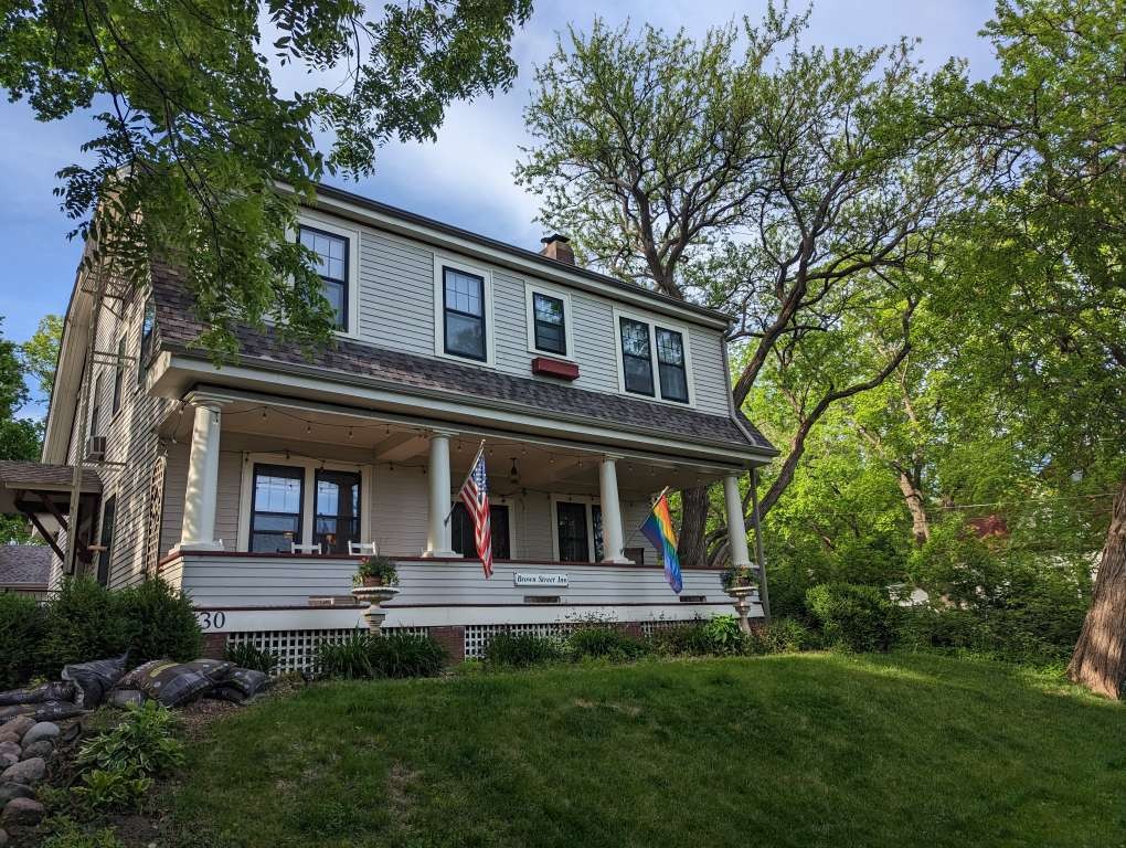 Brown Street Inn, Iowa City, IA front with Pride flag
